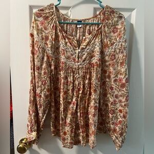 Floral Lace Trim Blouse - Multicolor